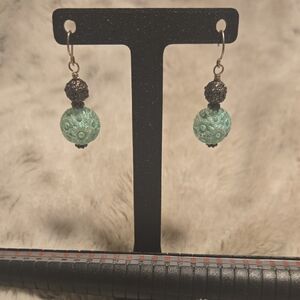 Handcrafted Turquoise Green Bead Drop Earrings by